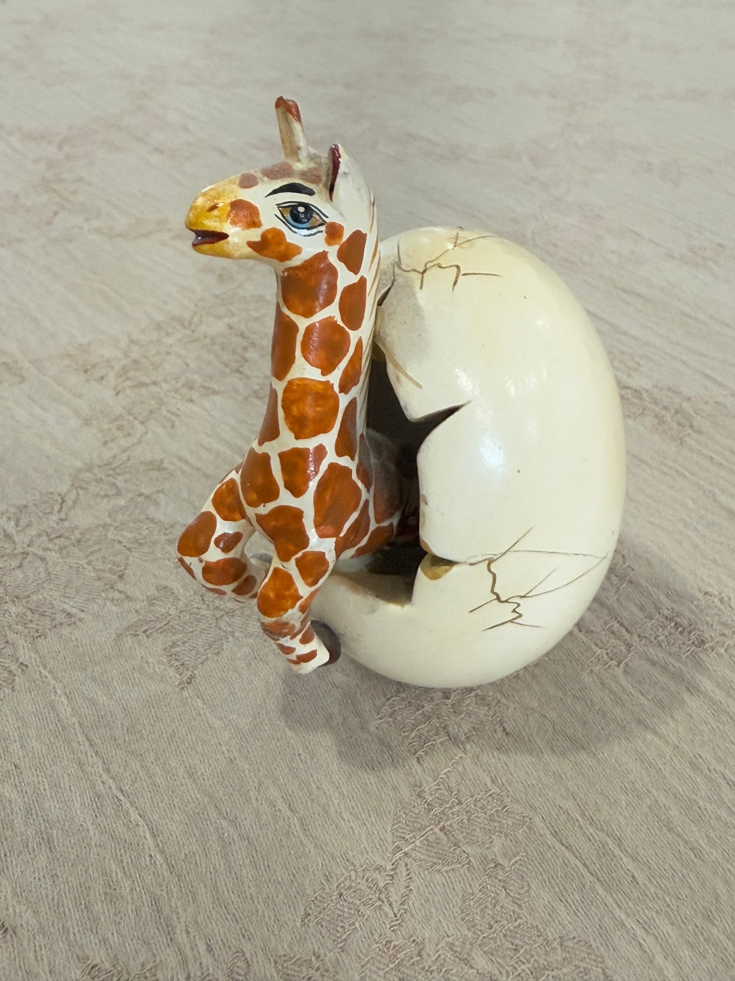 🦒 Vintage Artist-Signed Giraffe Hatching From Ceramic Egg