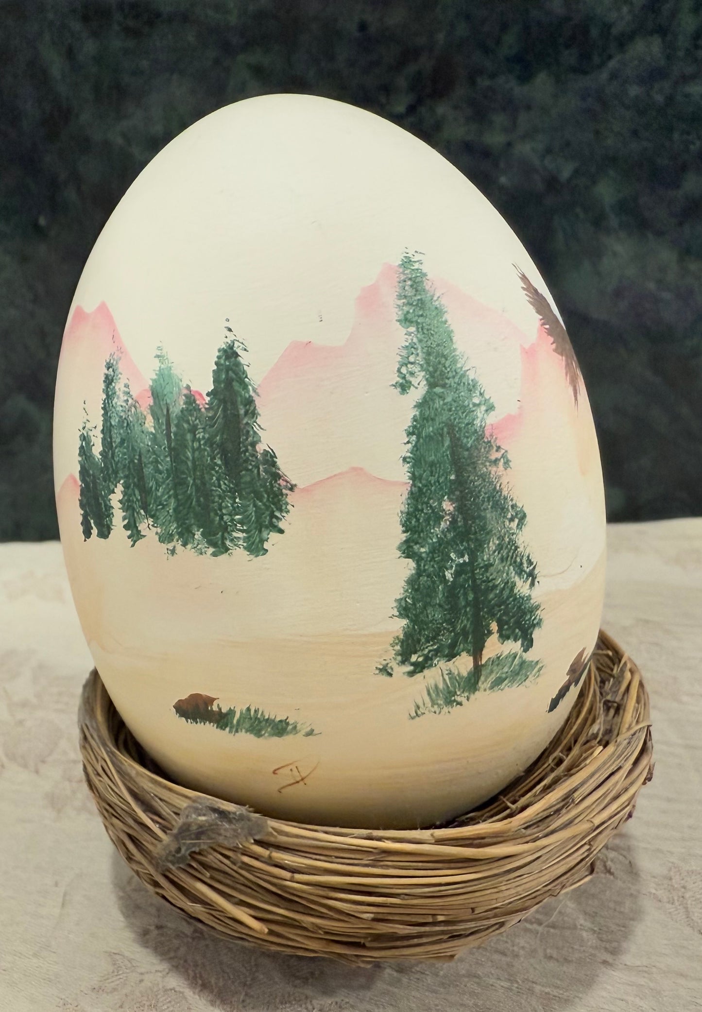🏔️ Hand-Painted “Lake Tahoe” Decorative Easter Egg in Natural Twig Nest