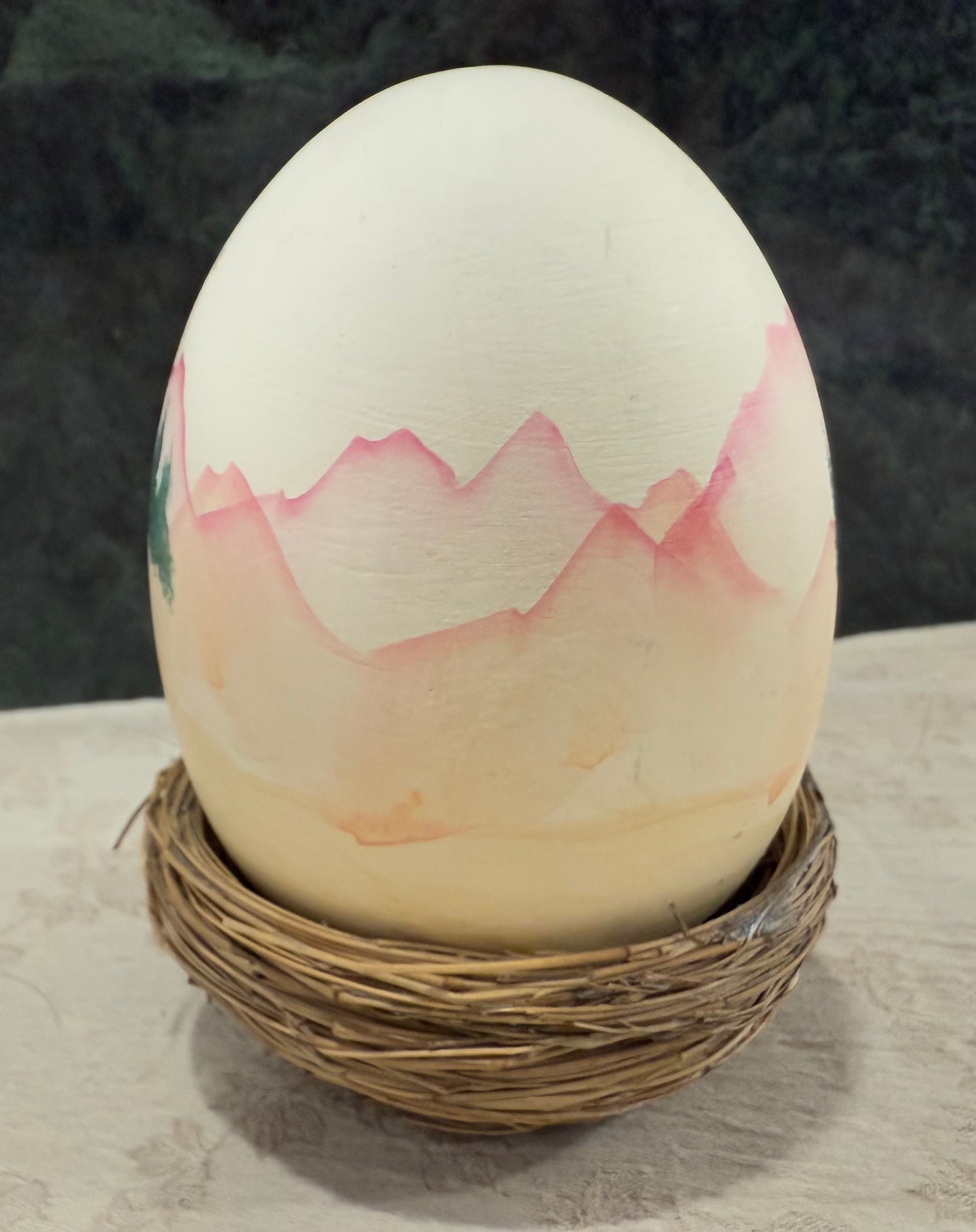 🏔️ Hand-Painted “Lake Tahoe” Decorative Easter Egg in Natural Twig Nest