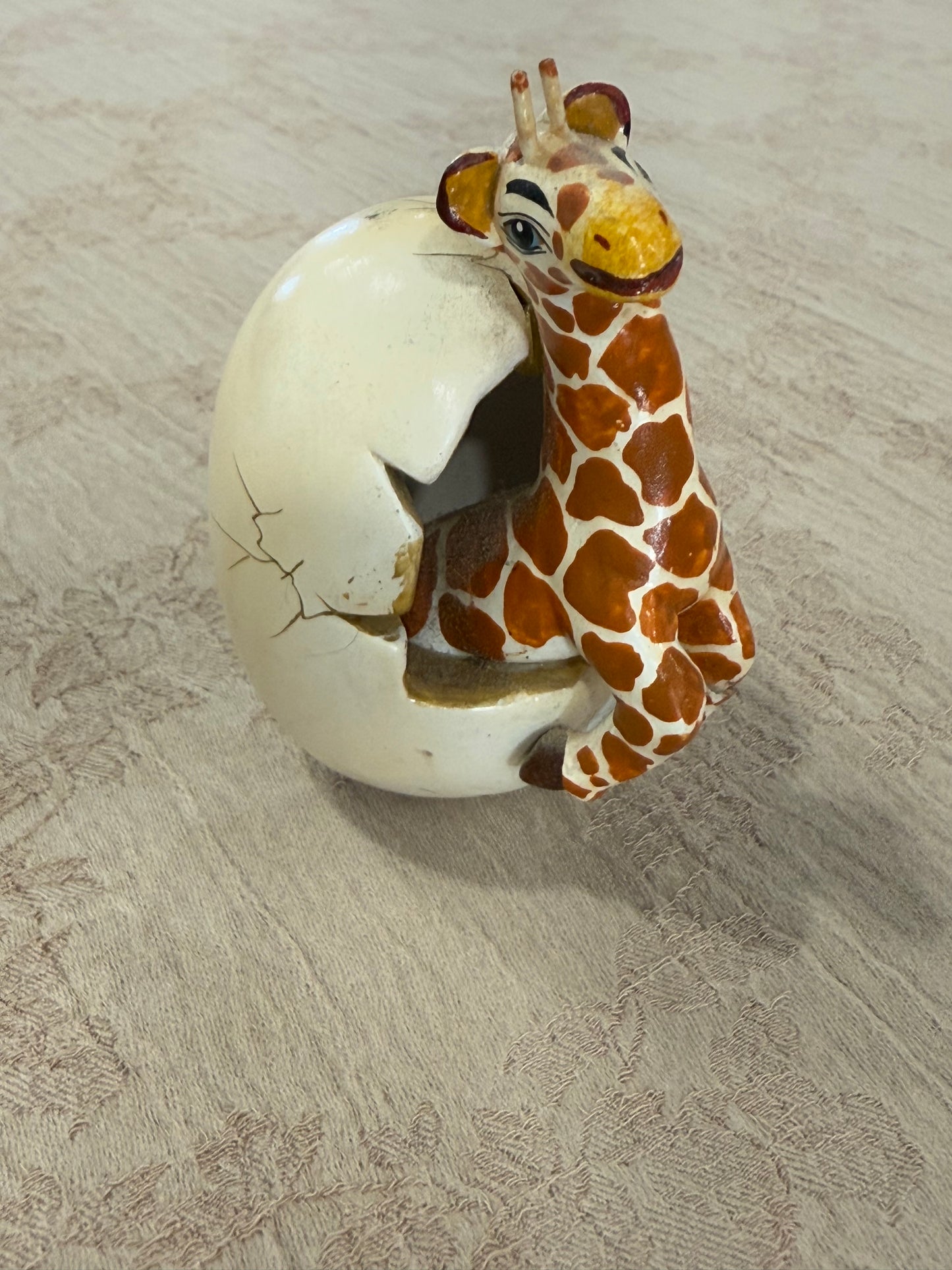 🦒 Vintage Artist-Signed Giraffe Hatching From Ceramic Egg