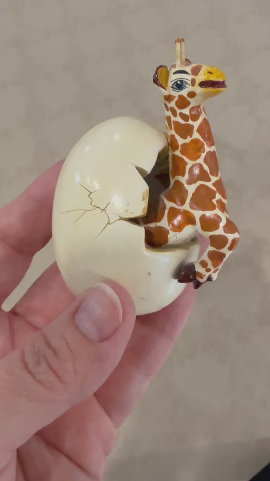 🦒 Vintage Artist-Signed Giraffe Hatching From Ceramic Egg