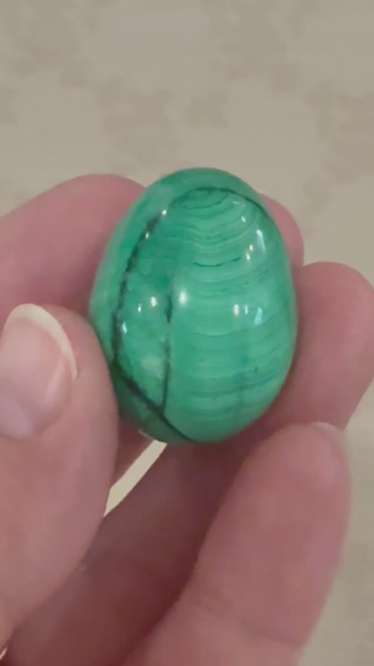 🥚 Natural Malachite Egg – Transformation & Protection Crystal – Banded Green Stone